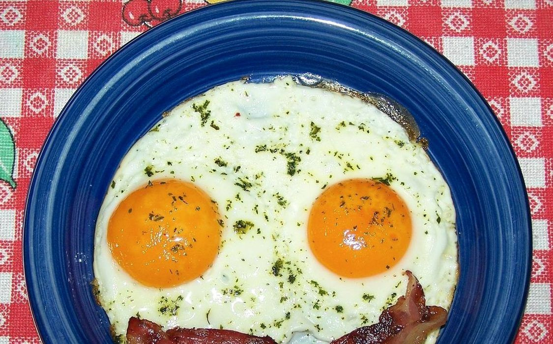 A carton of fresh brown eggs in morning light